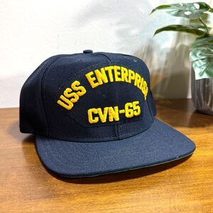Vintage USS Enterprise CVN-65 Hat Cap Baseball Snapback Black Yellow US Navy